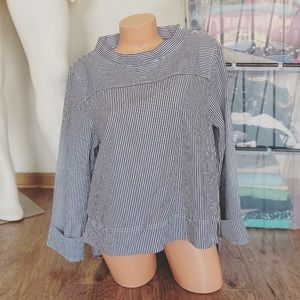 J. Crew | Striped Funnel Neck High Low Blouse